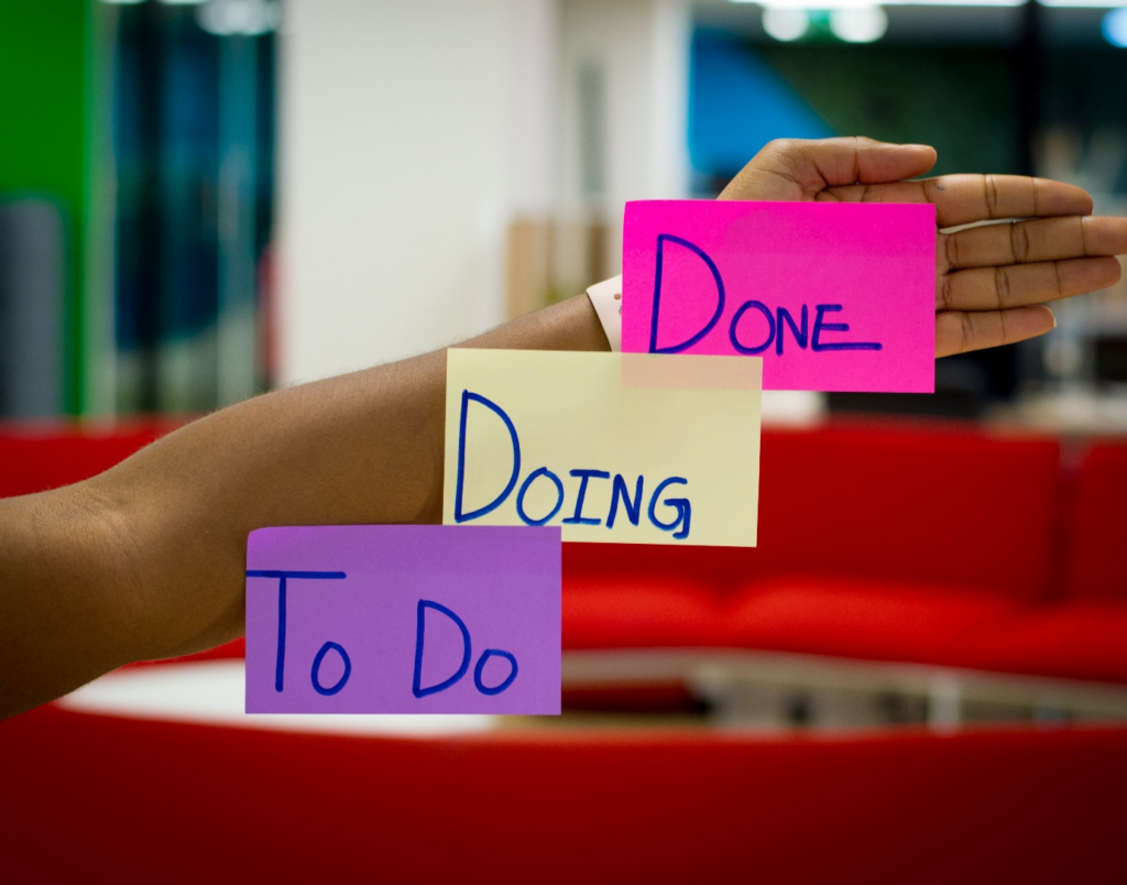 Sticky notes labelled To Do, Doing and Done