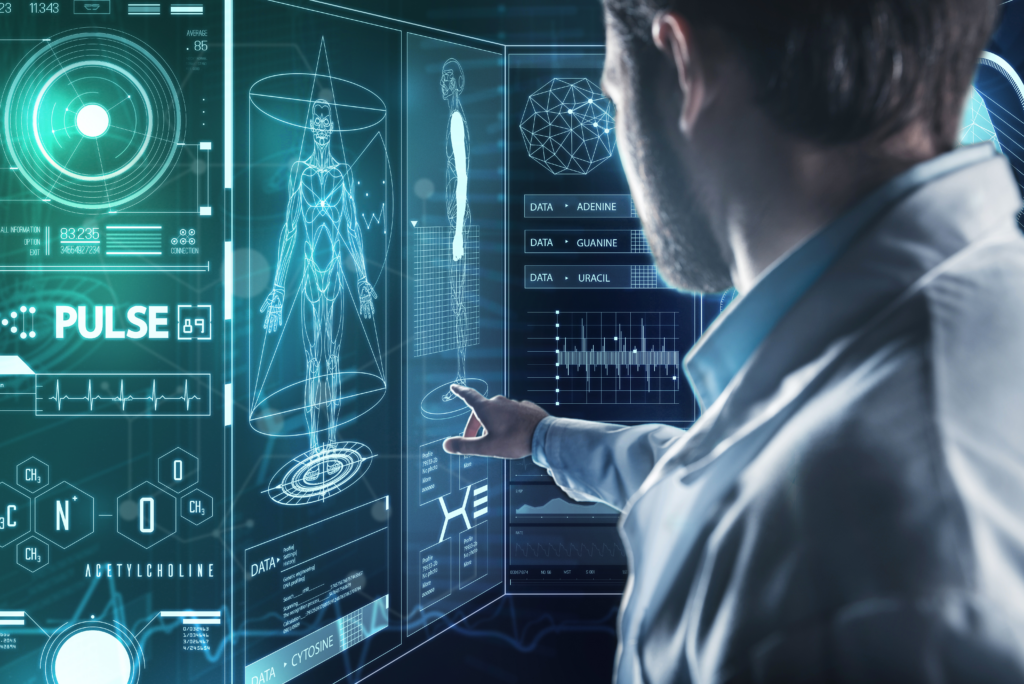 From Paper to Pixels Revolutionizing Healthcare Data Digital health dashboard with a body scan overlay